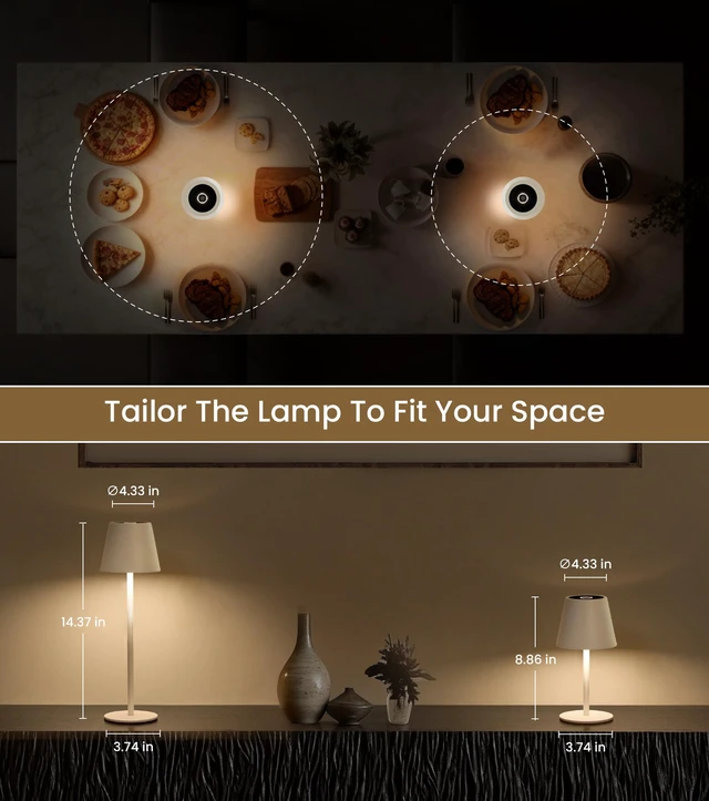 Alt view image 5 of 7 - Cordless Table Lamp, Portable Battery Operated Lamp with 3 Color Temps and Stepless Dimming, Rechargeable Table Lamp for Dinner, Desk, Cafe, Outdoor (White)