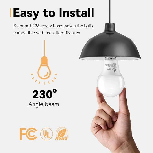Alt view image 4 of 7 - A19 LED Light Bulbs, 3000K Soft Warm Yellow White, 60W Eq,Standard E26 9W Energy Saving 85% Efficient, 800LM, Medium Base Lightbulbs for Home Indoor Lamps, CRI 85+, UL, 120V, Non-Dimmable, 6 Pack