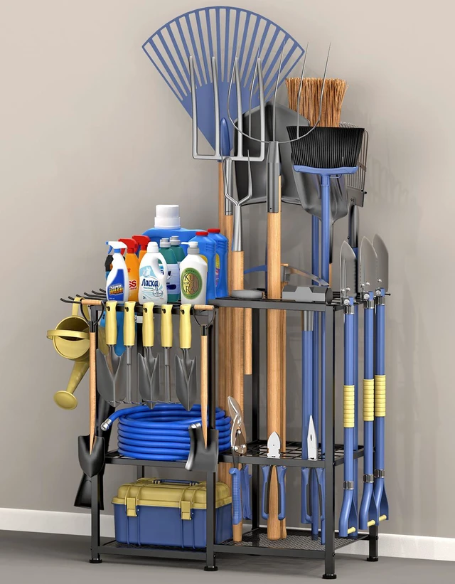 Main image of Garden Tool Organizer, Metal Yard Tool Organizer,Holds 70 Long-Handled Tools/Rakes/Brooms,Side Garden Pocket,Heavy Duty Steel Yard Tool Storage Rack for Garage,Shed, Outdoor(Black-Large)