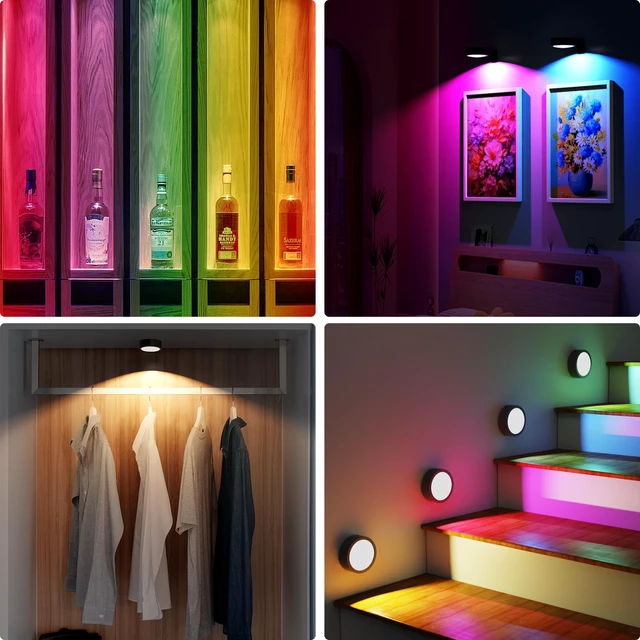 Alt view image 7 of 7 - 3 Pack Picture Lights for Wall, 13 RGB Color Rechargeable Battery Operated wall lights, Picture Frame lights with 3 Lighting Modes, Wireless Magnetic Painting Light with Remote Control Timer, (Black)