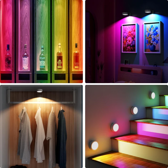 Alt view image 7 of 7 - 3 Pack Picture Lights for Wall, 13 RGB Color Rechargeable Battery Operated wall lights, Picture Frame lights with 3 Lighting Modes, Wireless Magnetic Painting Light with Remote Control Timer, (White)