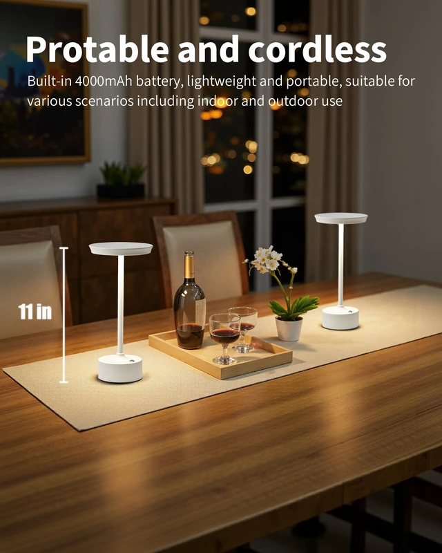 Alt view image 2 of 7 - Rechargeable Table Lamps Set of 2, White Cordless Portable Desk Lamp 4000mAh Battery, Stepless Dimming & 3 Color 2700K-6000K, LED Lamp for Bedroom, Living Room, Restaurant, Outdoor, Night Light