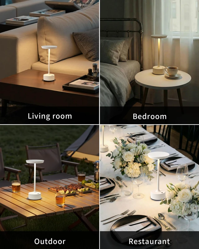 Alt view image 7 of 7 - Rechargeable Table Lamps Set of 2, White Cordless Portable Desk Lamp 4000mAh Battery, Stepless Dimming & 3 Color 2700K-6000K, LED Lamp for Bedroom, Living Room, Restaurant, Outdoor, Night Light