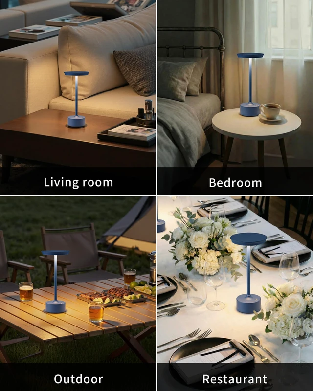 Alt view image 7 of 7 - Rechargeable Table Lamps Set of 2, Blue Cordless Portable Desk Lamp 4000mAh Battery, Stepless Dimming & 3 Color 2700K-6000K, LED Lamp for Bedroom, Living Room, Restaurant, Outdoor, Night Light