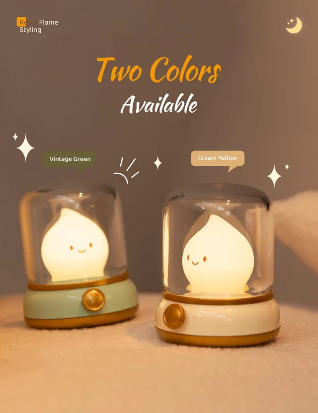 Alt view image 3 of 7 - Night Light, Cute Night Light for Kids 2 Pack (Yellow and Green) Chibi Flame Design, Battery-powered, Stepless Dimming, Room Decor, Gifts for kids