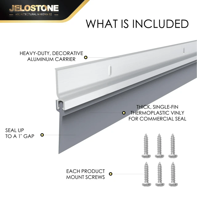 Alt view image 4 of 5 - 2 Pack - Commercial Door Bottom Sweep, Heavy Duty Aluminum, Fire Rated, Vinyl Insert, JS-NV307, Ideal for Residential & Commercial Use (Clear Anodized, 36'')