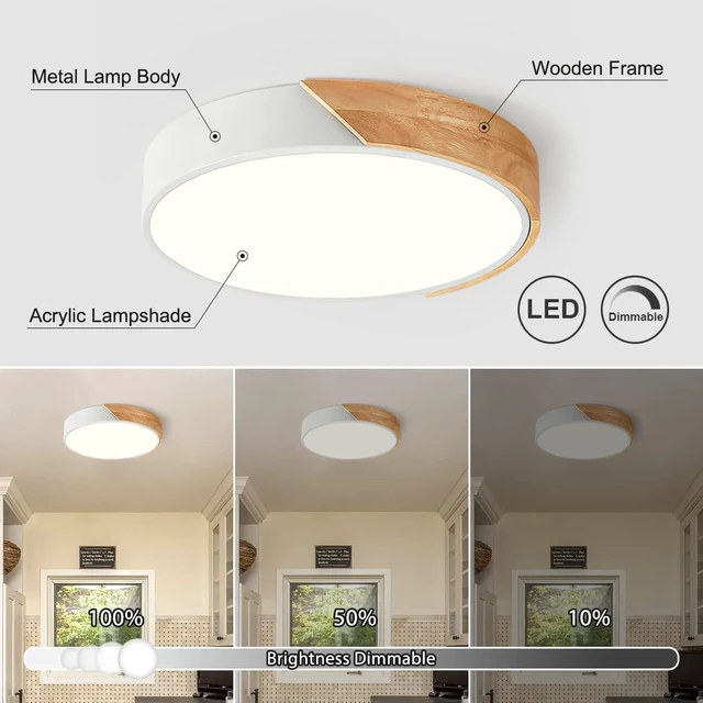 Alt view image 3 of 6 - Modern Dimmable LED Ceiling Light, Minimalist Wood Style 5CCT 2700K-6000K Flush Mount Ceiling Light Fixture, Round Lighting Lamp for Bedroom, Laundry Room, Hallway, White, 11.8"