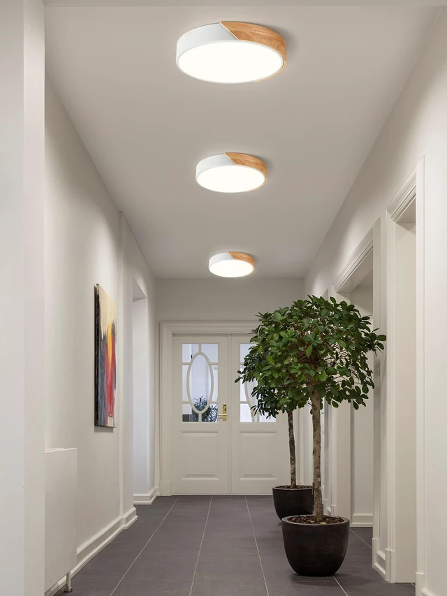Alt view image 4 of 6 - Modern Dimmable LED Ceiling Light, Minimalist Wood Style 5CCT 2700K-6000K Flush Mount Ceiling Light Fixture, Round Lighting Lamp for Bedroom, Laundry Room, Hallway, White, 11.8"