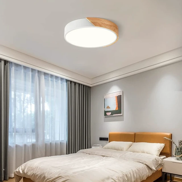Alt view image 5 of 6 - Modern Dimmable LED Ceiling Light, Minimalist Wood Style 5CCT 2700K-6000K Flush Mount Ceiling Light Fixture, Round Lighting Lamp for Bedroom, Laundry Room, Hallway, White, 11.8"