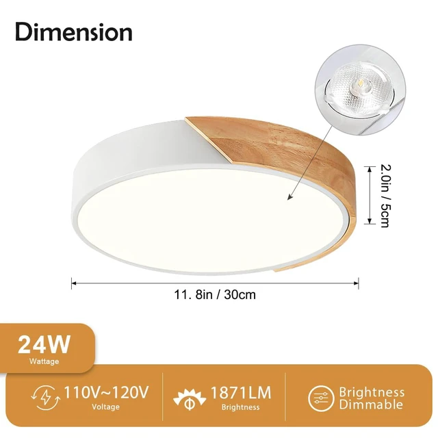 Alt view image 6 of 6 - Modern Dimmable LED Ceiling Light, Minimalist Wood Style 5CCT 2700K-6000K Flush Mount Ceiling Light Fixture, Round Lighting Lamp for Bedroom, Laundry Room, Hallway, White, 11.8"