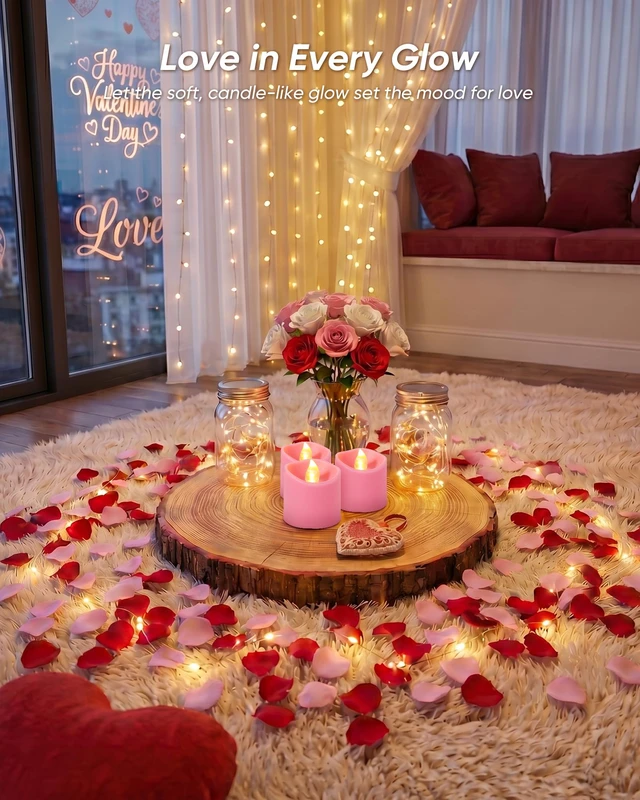 Alt view image 5 of 7 - Pink Flameless LED Votive Tealight Candles & Timer Remote, 12Pack Battery operated, 400+ hour runtime, 2/4/6/8h timer, warm white flicker glow, flicker/steady mode, for wedding decor