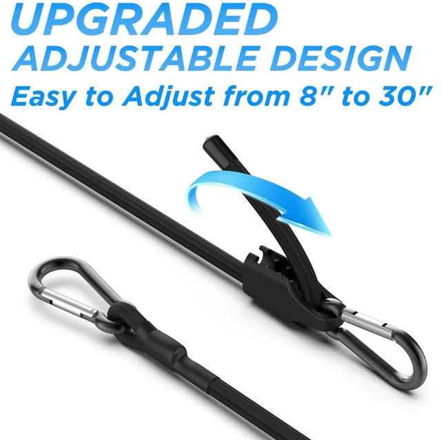 Alt view image 3 of 7 - 24 Inch Adjustable Bungee Cords with Carabiner Hooks 4 Pack Heavy Duty Outdoor Super Elastic Bungee Straps Easily Adjust from 8" to 30" for Cargo, Bike, Luggage, Carts, Truck