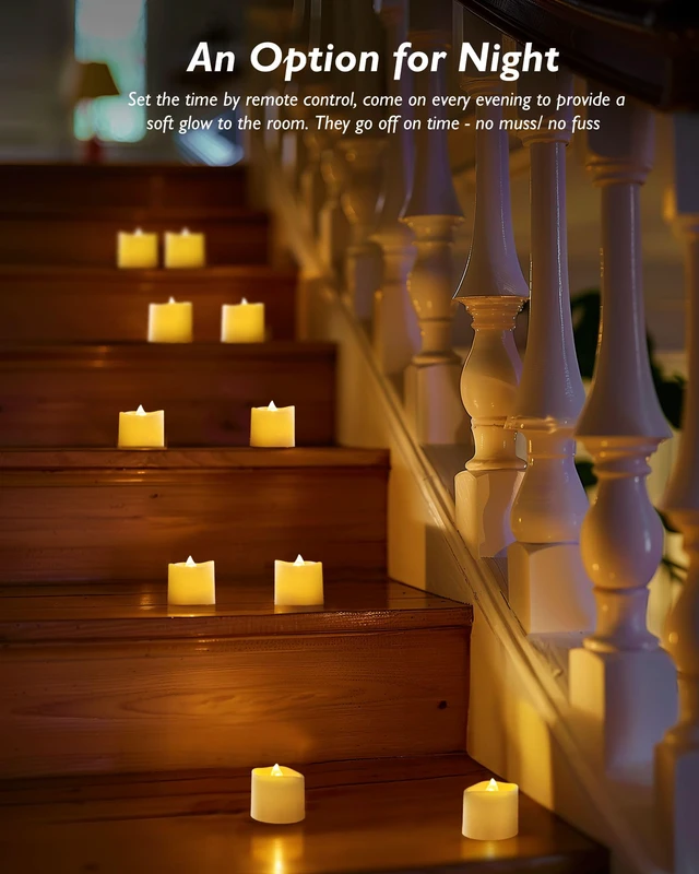 Alt view image 3 of 6 - Ivory Flameless LED Votive Tealight Candles & Timer Remote, 12Pack Battery operated, 400+ hour runtime, 2/4/6/8h timer, warm white flicker glow, flicker/steady mode, for wedding centerpiece