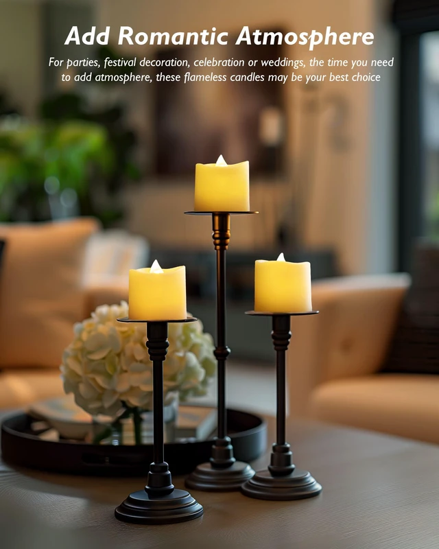 Alt view image 4 of 6 - Ivory Flameless LED Votive Tealight Candles & Timer Remote, 12Pack Battery operated, 400+ hour runtime, 2/4/6/8h timer, warm white flicker glow, flicker/steady mode, for wedding centerpiece
