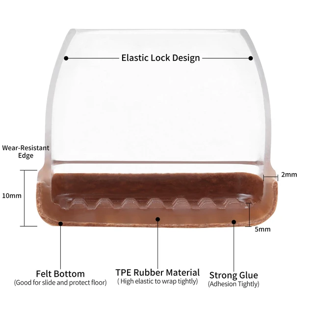Alt view image 3 of 6 - 24PCS Rectangle Chair Leg Floor Protectors with Felt, Small Silicone Chair Leg Caps for Hardwood Floors, Clear Outdoor Patio Flooring Protectors, Anti-scratch, Fit Length 1.3"-1.65", Width 0.63"-0.87"