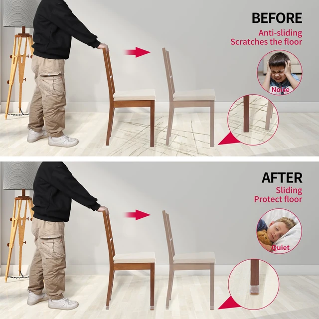 Alt view image 4 of 6 - 24PCS Rectangle Chair Leg Floor Protectors with Felt, Small Silicone Chair Leg Caps for Hardwood Floors, Clear Outdoor Patio Flooring Protectors, Anti-scratch, Fit Length 1.3"-1.65", Width 0.63"-0.87"