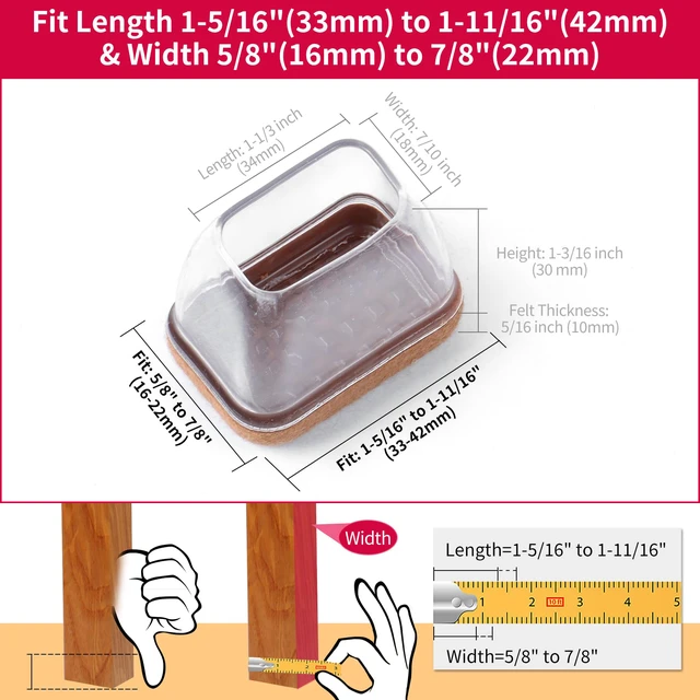 Alt view image 5 of 6 - 24PCS Rectangle Chair Leg Floor Protectors with Felt, Small Silicone Chair Leg Caps for Hardwood Floors, Clear Outdoor Patio Flooring Protectors, Anti-scratch, Fit Length 1.3"-1.65", Width 0.63"-0.87"