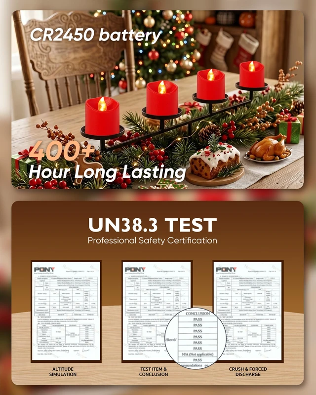 Alt view image 7 of 7 - Red Flameless LED Votive Tealight Candles & Timer Remote, 12Pack Battery operated, 400+ hour runtime, 2/4/6/8h timer, warm white flicker glow, flicker/steady mode, for wedding decor