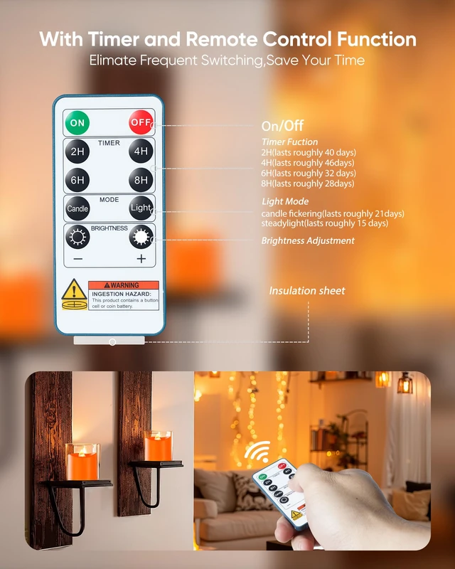 Alt view image 3 of 7 - Orange Flameless LED Votive Tealight Candles & Timer Remote,12Pack Battery operated, 400+ hour runtime, 2/4/6/8h timer, warm white, flicker/steady mode, for halloween, Thanksgiving decor
