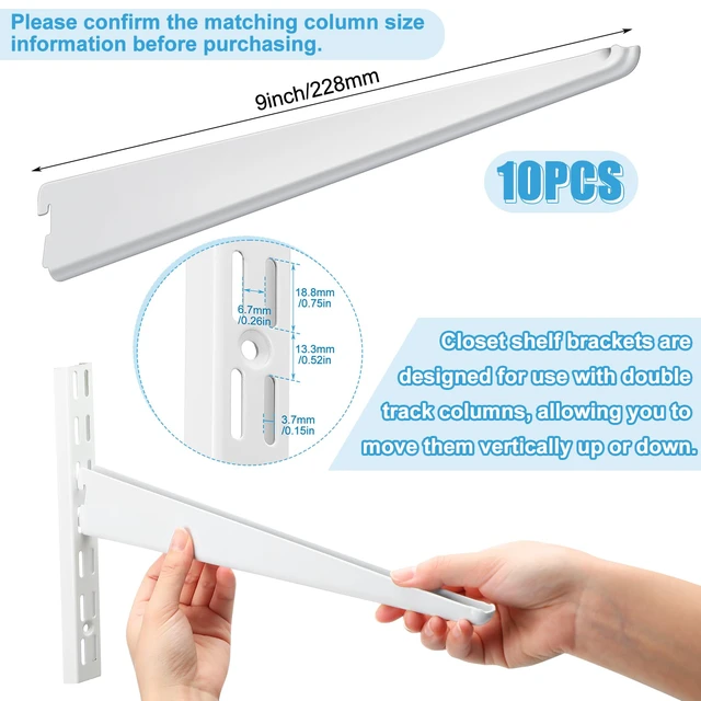 Alt view image 2 of 7 - 10 Pack Adjustable Shelf Brackets for Double Track System Closet Organization Heavy Duty Wire Shelf Brackets (White,9 Inches)