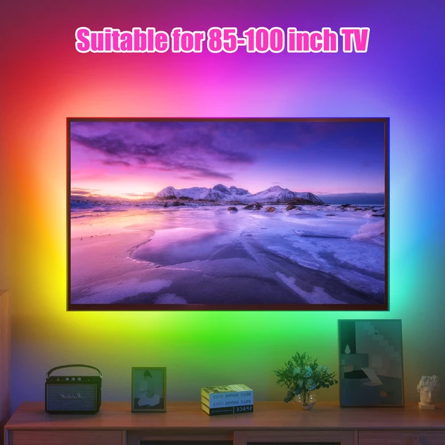 Alt view image 6 of 7 - 24.6 Ft ICRGB TV LED Backlight for 85-100 Inch Tvs APP Control, Remote Control, Music Sync, USB Powered Bias Lighting for Gaming, Bedrooms and Home Theaters