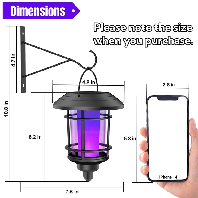 Alt view image 2 of 7 - Solar Purple Flame Wall Lanterns, Outdoor Halloween Hanging Lights, Flickering Flame LED Auto On/Off Wall Mounted Sconce Lights with Hooks, Waterproof for Garage Stair Patio Porch, 4 Pack