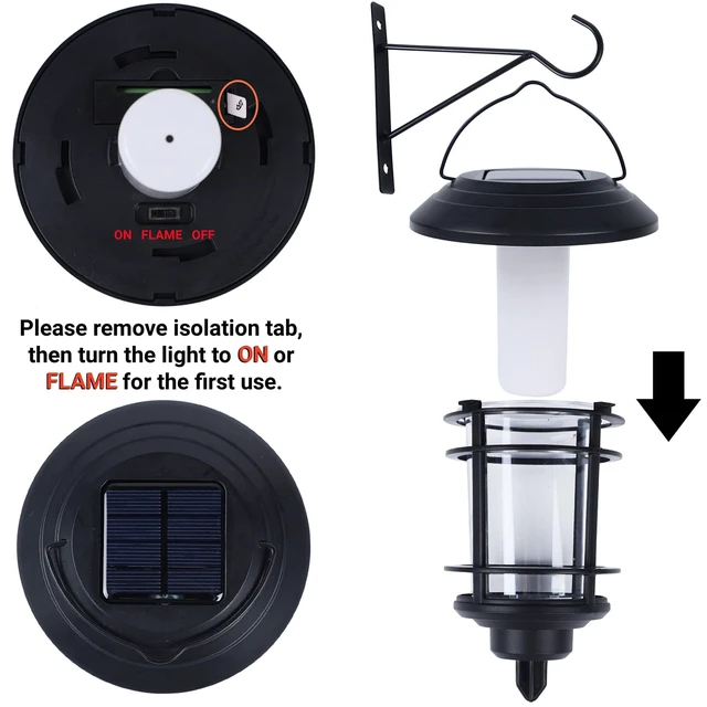 Alt view image 5 of 7 - Solar Purple Flame Wall Lanterns, Outdoor Halloween Hanging Lights, Flickering Flame LED Auto On/Off Wall Mounted Sconce Lights with Hooks, Waterproof for Garage Stair Patio Porch, 4 Pack