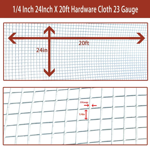Alt view image 2 of 6 - Galvanized Hardware Cloth 24in X 20ft, 1/4 Inch 23 Gauge Galvanized After Welding Square Mesh, Wire Mesh, Chicken Wire Fence, Rabbit/Snake Fences - Metal cage for Protecting Vegetables, Garden & Home