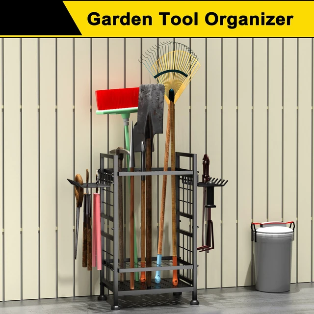 Alt view image 2 of 7 - 3 Tier Garden Tool Organizer, Garage Storage and Organization, Metal Yard Tools Storage up to 78 Tools, Heavy Duty Garden Tool Organizer for Garage, Yard, Patio, Shed, Indoors and Outdoors, Black