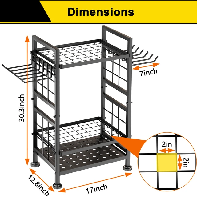 Alt view image 3 of 7 - 3 Tier Garden Tool Organizer, Garage Storage and Organization, Metal Yard Tools Storage up to 78 Tools, Heavy Duty Garden Tool Organizer for Garage, Yard, Patio, Shed, Indoors and Outdoors, Black