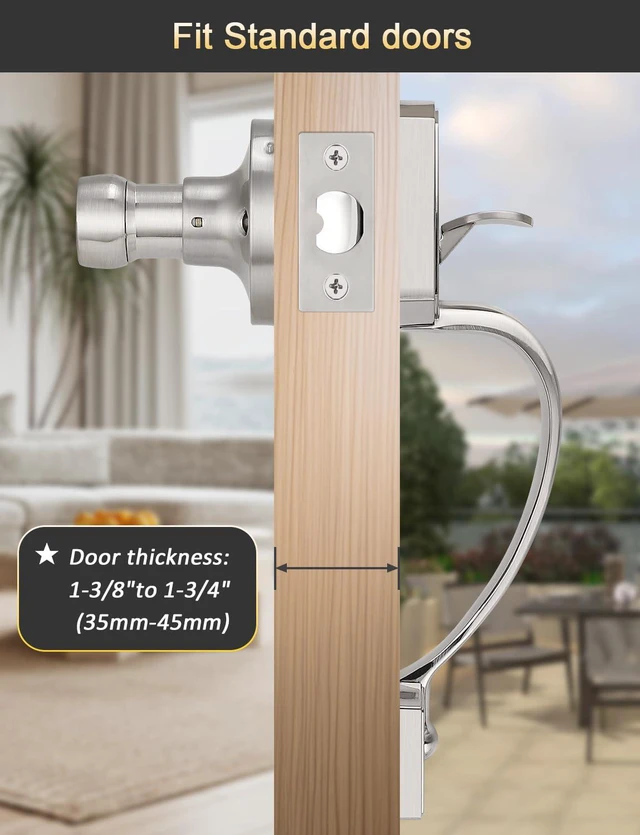 Alt view image 5 of 7 - Brushed Nickel Front Door Handle, Exterior Door Handles No Lock Zinc Alloy, 250,000 Cycles Durability, No Extra Drilling, Entry Door Lock with Reversible Handle