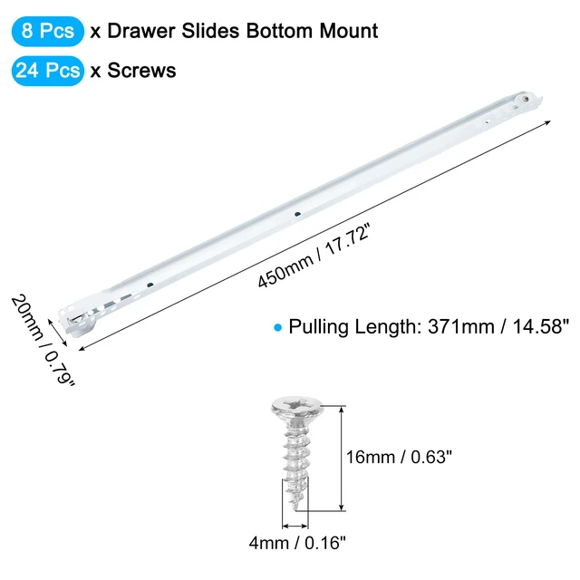 Alt view image 2 of 7 - 2 Pair Drawer Slides, 18 Inch Drawer Slide Heavy Duty Side Bottom Mount Drawer Glides Replacement for Cabinet Dresser Drawers