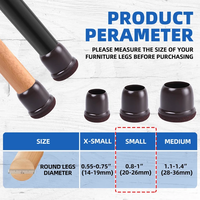 Alt view image 3 of 7 - 24PCS Small Chair Leg Floor Protectors for Hardwood Floors, Fit 0.55"-0.75" Upgraded Rubber Chair Leg Caps with Full Wrap Felt, Dark Brown Furniture Leg Covers, Anti-Scratch Reduce Noise (20-26mm)