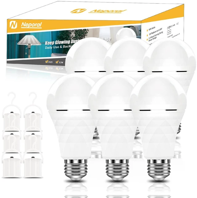 Main image of A19 Rechargeable Light Bulbs, Socket Rechageable Battery Backup for Power Outages, Emergenecy Light Bulbs for Power Failure, Hurricane, Led Bulb 60 Watt Equiv., (Daylight-6 PK)