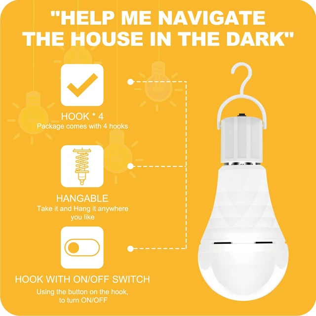 Alt view image 3 of 7 - A19 Rechargeable Light Bulbs, Socket Rechageable Battery Backup for Power Outages, Emergenecy Light Bulbs for Power Failure, Hurricane, Led Bulb 60 Watt Equiv., (Daylight-6 PK)