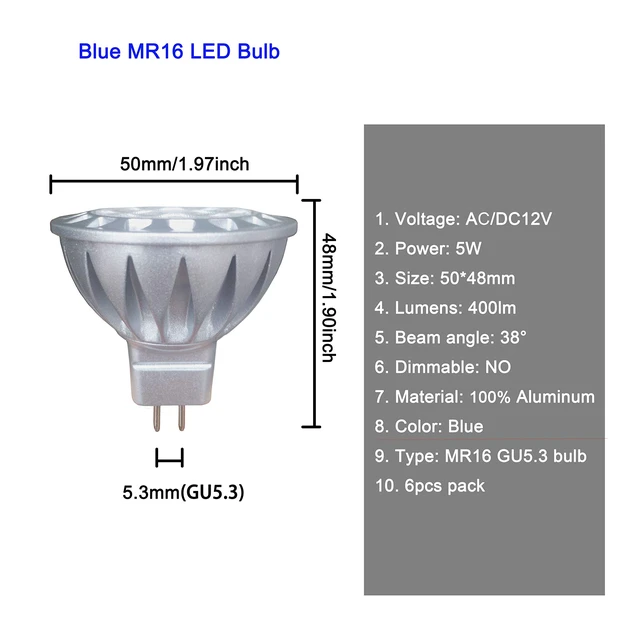 Alt view image 2 of 6 - MR16 GU5.3 Blue Led Bulbs 12v Low Voltage for Landscape Pool Lighting 20W 35W 50W Equivl,MR16 Blue Bulb Spotlights for Outdoor Flood Yard Garden Tree Step Lighting,Not Dimmable,38 Deg,6 Pack