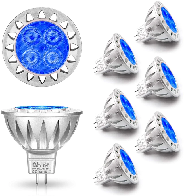 Main image of MR16 GU5.3 Blue Led Bulbs 12v Low Voltage for Landscape Pool Lighting 20W 35W 50W Equivl,MR16 Blue Bulb Spotlights for Outdoor Flood Yard Garden Tree Step Lighting,Not Dimmable,38 Deg,6 Pack
