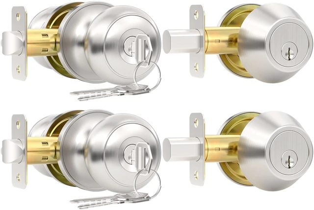Main image of 2 Pack Front Door Lock Set, Keyed Alike Exterior Door Lock Set with Deadbolt, Single Cylinder Deadbolt Lock and Entry Door Knob Set,Round Ball Brushed Nickel Door Knobs with Lock and Keys