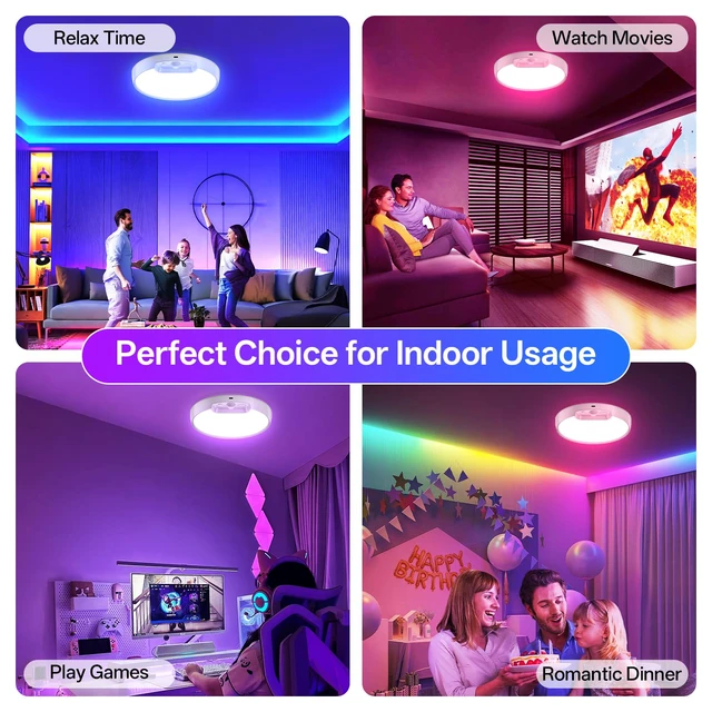 Alt view image 6 of 7 - RGB Rechargeable Shower Motion Sensor Ceiling Light with Remote Wireless Battery Operated Ceiling Light with 10 Colors Changing, for Basement, Pantry, Cabinet, Hallway, Stairs, Shed, Garage