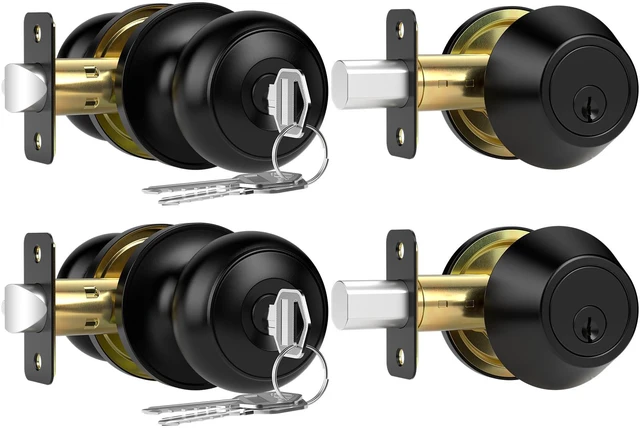 Main image of 2 Pack Exterior Door Lock Set, Keyed Alike Entry Door Knob and Single Cylinder Deadbolt Lock Combo Set, Matte Black Door Knobs with Lock and Keys, Locksets for Front,Entrance,Back,Garage Door