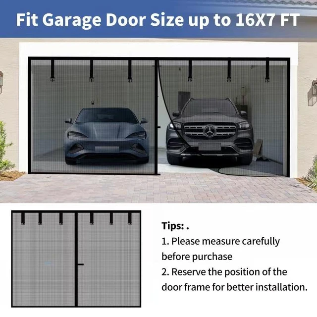 Alt view image 2 of 7 - Magnetic Garage Screen Door for 2 Car Garage Doors 16x7FT- Reinforced Self Sealing Fiberglass Mesh Door with 6 Strapping Tapes, High Energy Magnets, Hands Free Door Screen with Closure Weighted Bottom