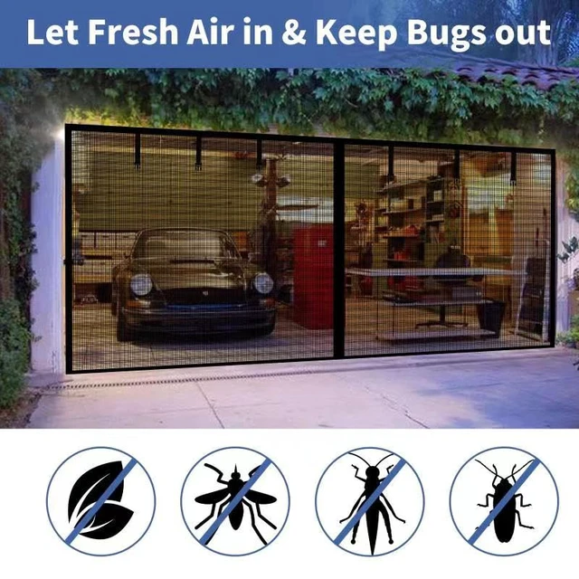 Alt view image 3 of 7 - Magnetic Garage Screen Door for 2 Car Garage Doors 16x7FT- Reinforced Self Sealing Fiberglass Mesh Door with 6 Strapping Tapes, High Energy Magnets, Hands Free Door Screen with Closure Weighted Bottom