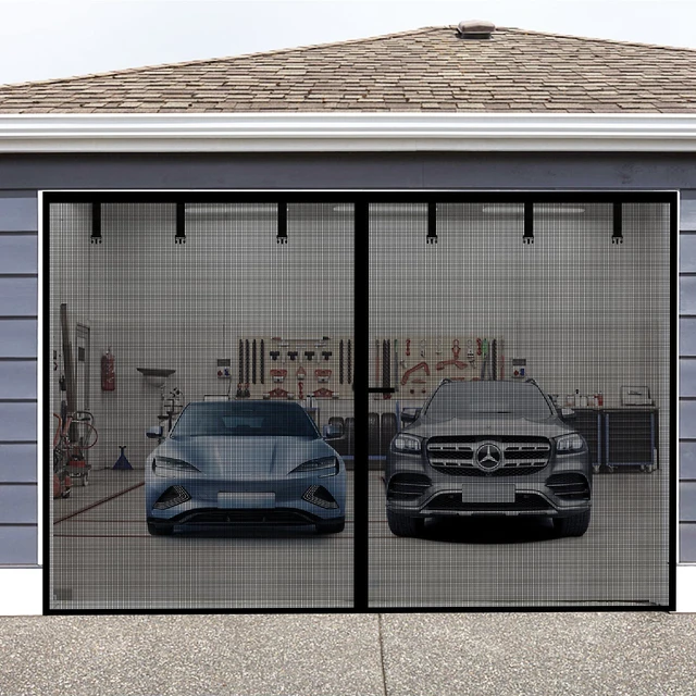 Main image of Magnetic Garage Screen Door for 2 Car Garage Doors 16x7FT- Reinforced Self Sealing Fiberglass Mesh Door with 6 Strapping Tapes, High Energy Magnets, Hands Free Door Screen with Closure Weighted Bottom