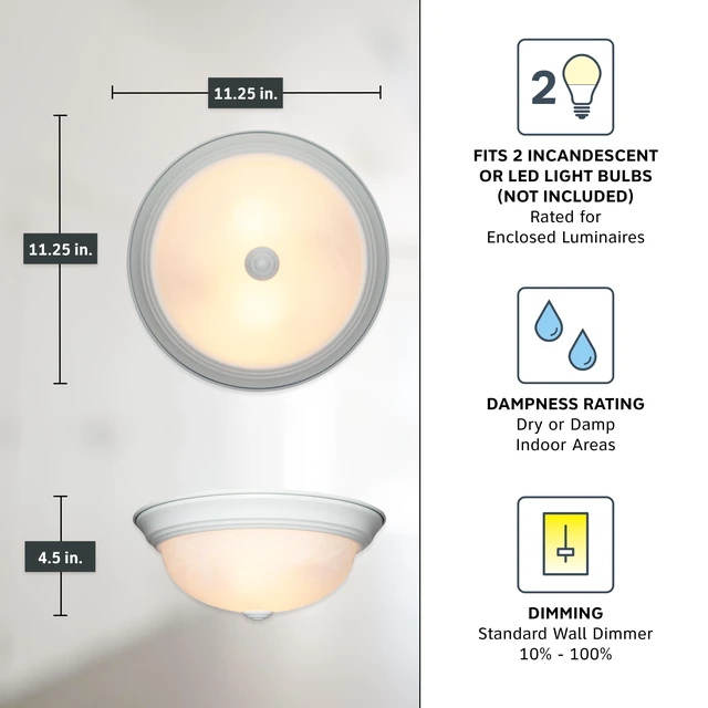 Alt view image 4 of 6 - 11 in 2-Light Flush Mount Ceiling Light, White, 1257S-WH-AL Flush Mount Ceiling Light Fixtures