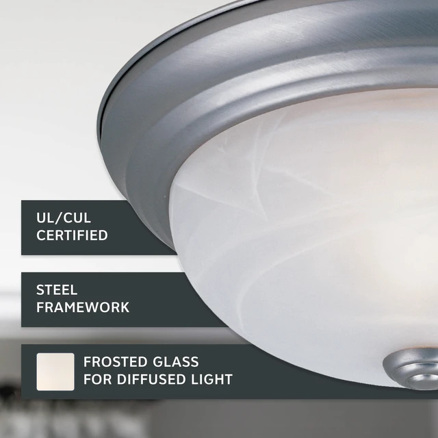 Alt view image 3 of 6 - Reedley 2-Lights Flush Mount Ceiling Light, 11 Inch Lighting Fixture for Kitchen, Bedroom, Bathroom, and Hallway, White Alabaster Glass, Pewter, 1257S-PW-AL