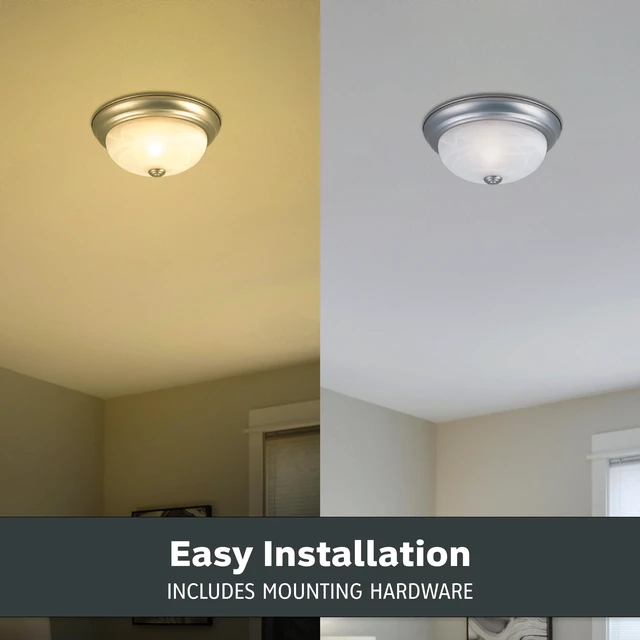 Alt view image 5 of 6 - Reedley 2-Lights Flush Mount Ceiling Light, 11 Inch Lighting Fixture for Kitchen, Bedroom, Bathroom, and Hallway, White Alabaster Glass, Pewter, 1257S-PW-AL