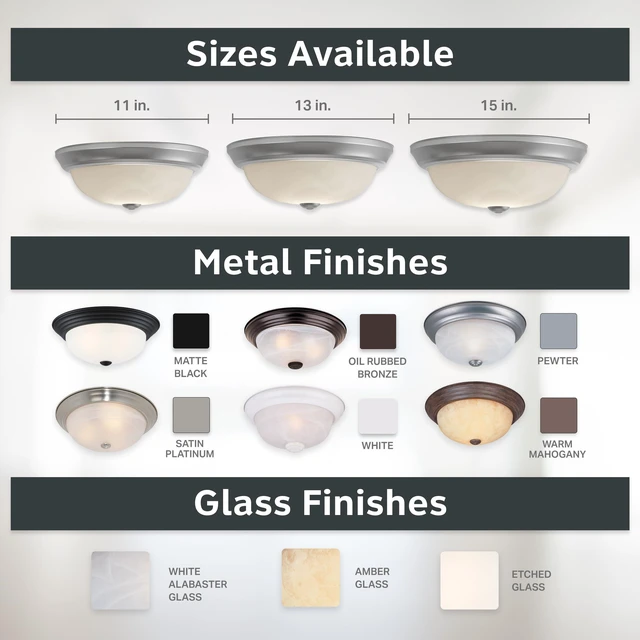 Alt view image 6 of 6 - Reedley 2-Lights Flush Mount Ceiling Light, 11 Inch Lighting Fixture for Kitchen, Bedroom, Bathroom, and Hallway, White Alabaster Glass, Pewter, 1257S-PW-AL