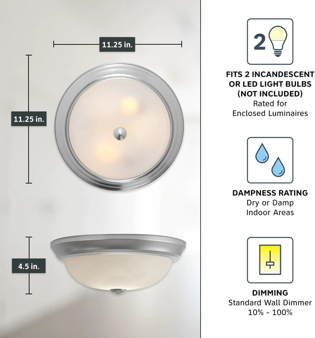 Alt view image 4 of 6 - Reedley 2-Lights Flush Mount Ceiling Light, 11 Inch Lighting Fixture for Kitchen, Bedroom, Bathroom, and Hallway, White Alabaster Glass, Pewter, 1257S-PW-AL