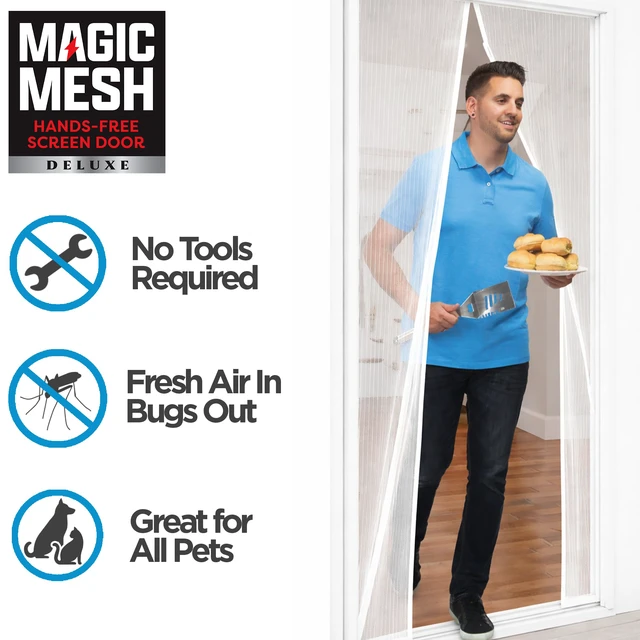 Alt view image 5 of 7 - Deluxe, White | Magnetic Screen Door, Heavy Duty, Magnetic Closure, Door Net, Patio Screen, Sliding Door Screen, Bug Screen for Doorways, Kid & Pet Friendly | Size 39" x 83" (Pack of 1)