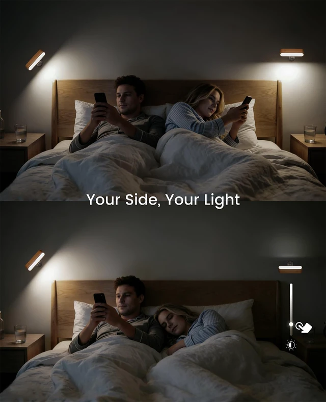 Alt view image 6 of 7 - 2Pack Battery Operated Wall Sconce, Wood Magnetic 360° Rotation 4000K Nautral Light, Touch Adjustable, Bedside Reading Lights, Headboard Lighting, Magnetic Wall Light, Beech